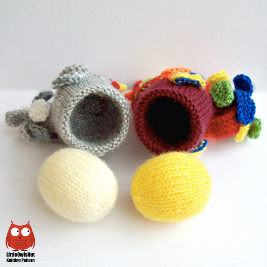 187 Knitting Pattern - Egg cozy Hen and Cockerel Rooster with eggs - Amigurumi - by Zabelina CP