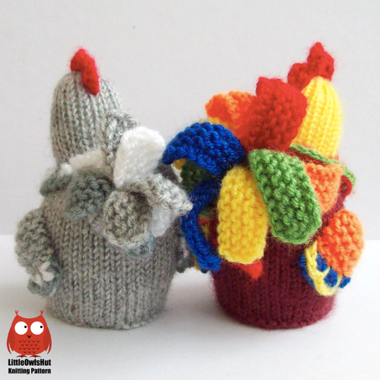 187 Knitting Pattern - Egg cozy Hen and Cockerel Rooster with eggs - Amigurumi - by Zabelina CP