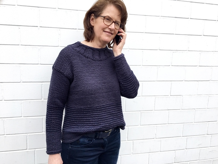 Strickanleitung, Blauer Pulli mit Streifen, (schnell und einfach) Gr. S, M, L, XL