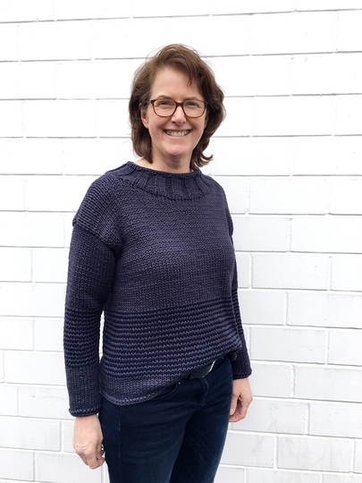 Strickanleitung, Blauer Pulli mit Streifen, (schnell und einfach) Gr. S, M, L, XL