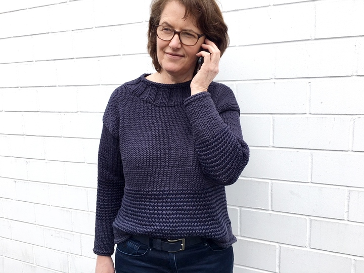 Strickanleitung, Blauer Pulli mit Streifen, (schnell und einfach) Gr. S, M, L, XL