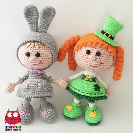 190 Crochet Pattern - Girl Doll in an Easter Bunny Rabbit outfit - Amigurumi PDF file by Stelmakhova CP