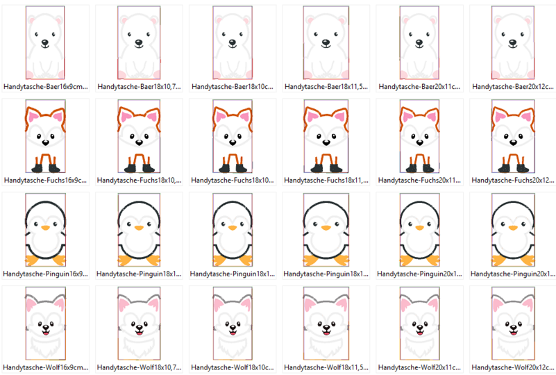 Stickdatei Handytasche ITH Tasche Bär Wolf Fuchs