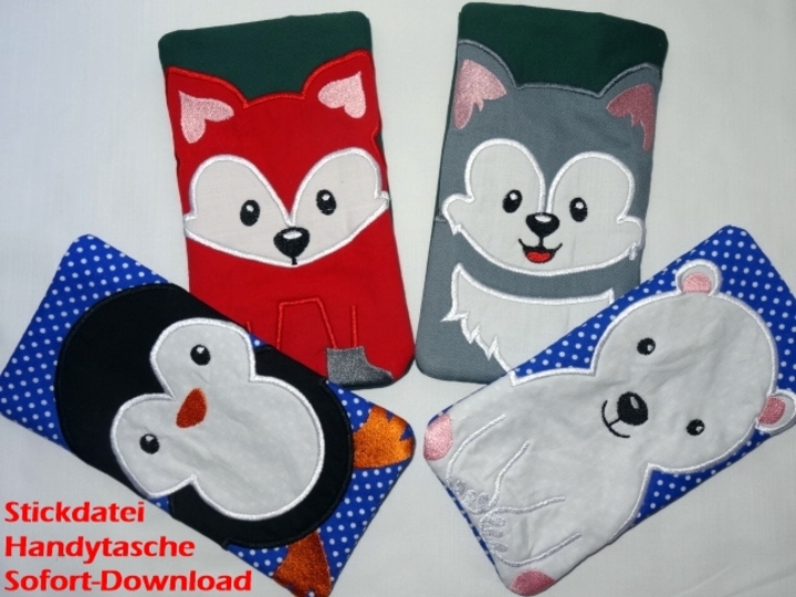 Stickdatei Handytasche ITH Tasche Bär Wolf Fuchs