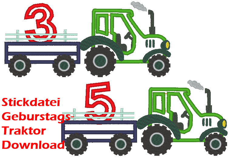 Stickdatei Geburtstags Traktor mit Hänger