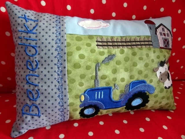 Stickdatei Taschenmotiv Bauernhof Kissen ITH