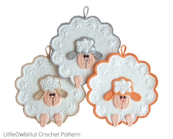 053 Crochet Pattern - Sheep Potholder or decor  - Amigurumi PDF file by Zabelina CP