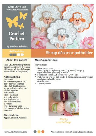 053 Crochet Pattern - Sheep Potholder or decor  - Amigurumi PDF file by Zabelina CP