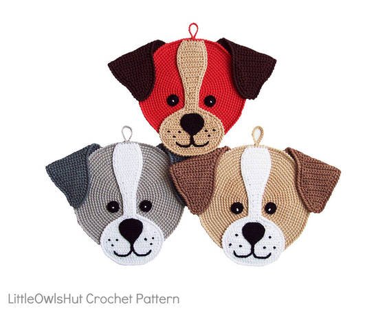 169 Crochet Pattern - Dog Round Puppy Potholder or decor  - Amigurumi PDF file by Zabelina CP