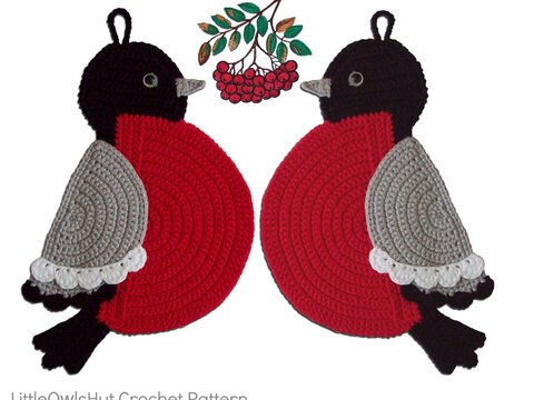 030 Crochet Pattern - Bullfinch Potholder or decor  - Amigurumi PDF file by Zabelina CP
