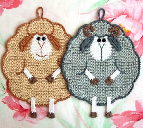 065 Crochet Pattern - Mr and Mrs Sheep Potholder or decor  - Amigurumi PDF file by Zabelina CP