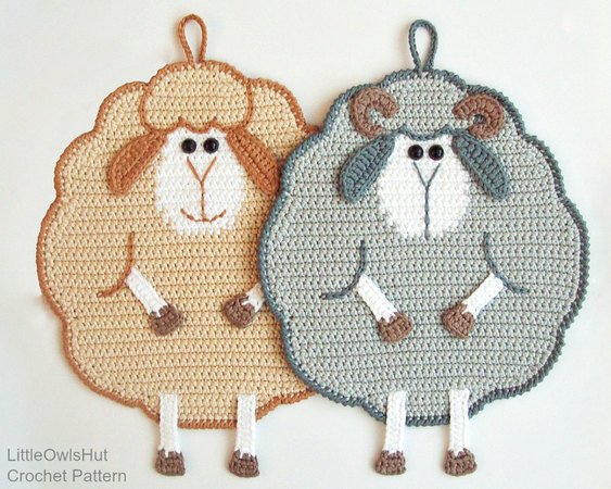 065 Crochet Pattern - Mr and Mrs Sheep Potholder or decor  - Amigurumi PDF file by Zabelina CP