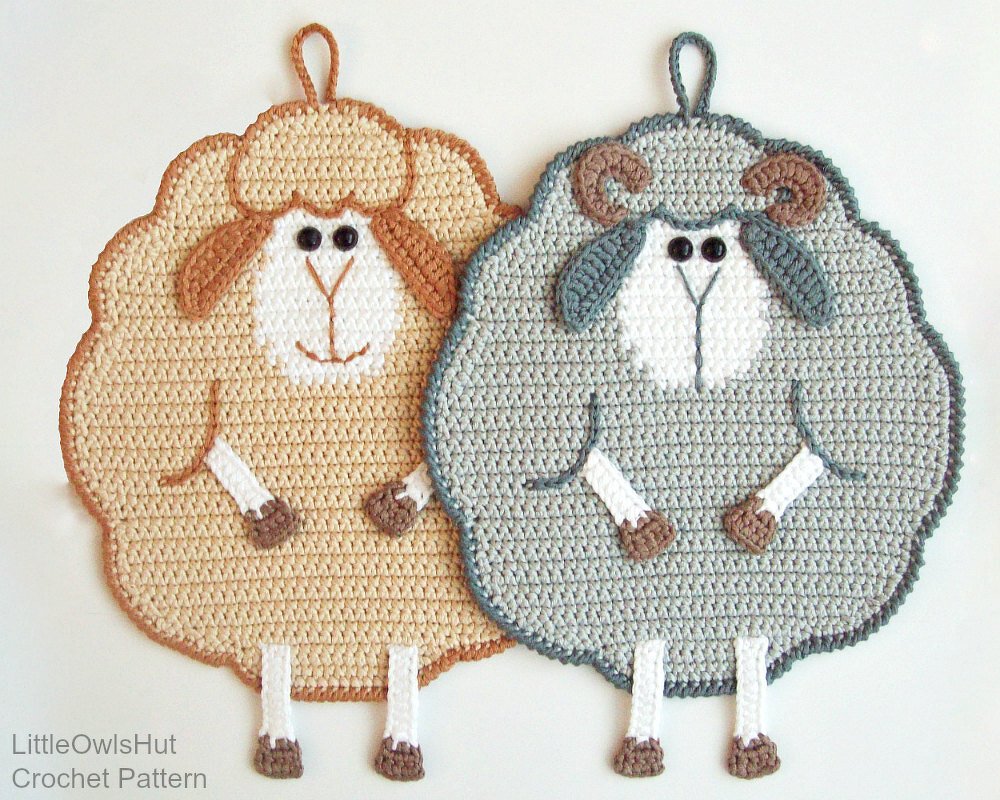 065 Crochet Pattern - Mr and Mrs Sheep Potholder or decor  - Amigurumi PDF file by Zabelina CP - Image 2