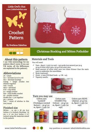 110 Crochet pattern - Stocking and Mitten Potholder or decor  - Amigurumi PDF file by Zabelina CP