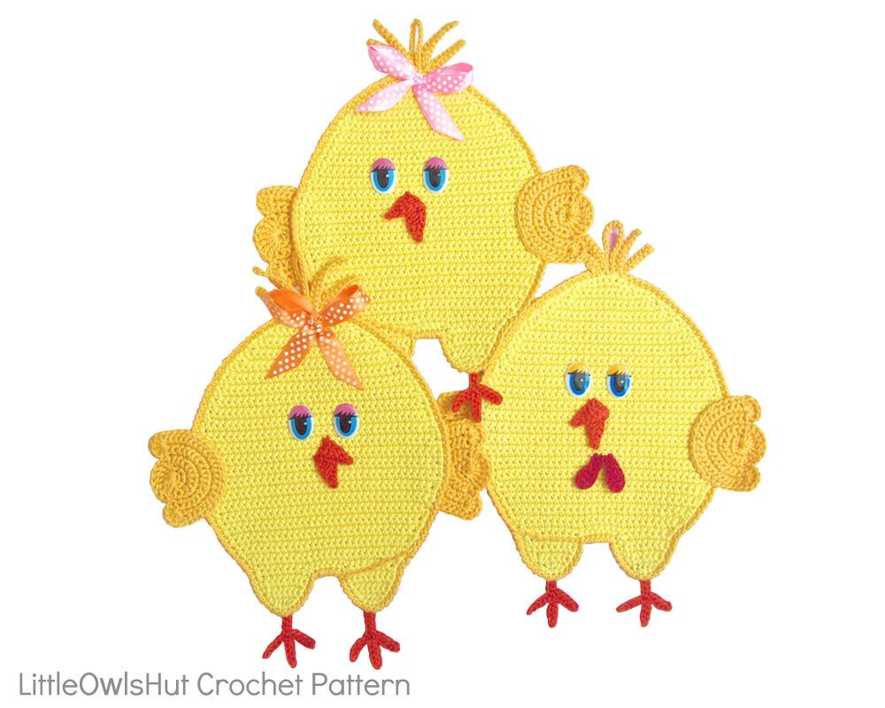 051 Crochet Pattern - Chickens Potholder or decor  - Amigurumi PDF file by Zabelina CP
