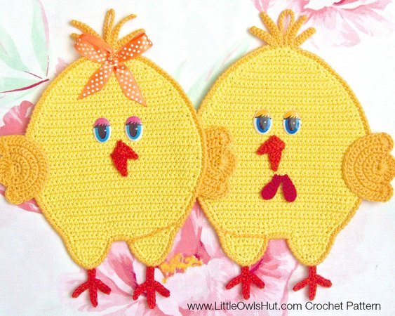 051 Crochet Pattern - Chickens Potholder or decor  - Amigurumi PDF file by Zabelina CP