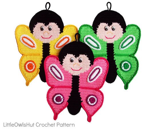145 Crochet Pattern - Butterfly Potholder or decor  - Amigurumi PDF file by Zabelina CP