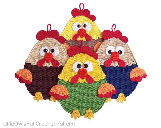 128 Crochet Pattern - Rooster Potholder or decor  - Amigurumi PDF file by Zabelina CP