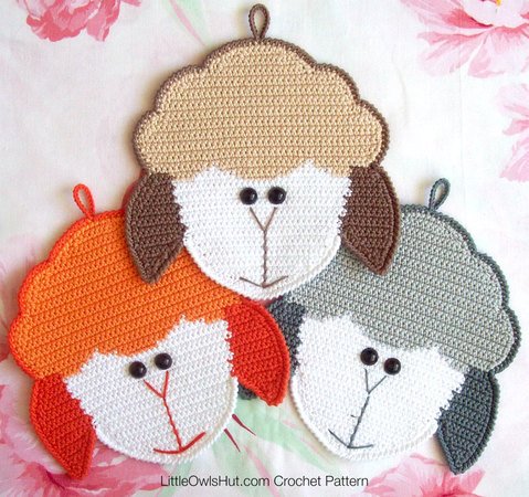 076 Crochet Pattern - Sheep's head Potholder or decor  - Amigurumi PDF file by Zabelina CP