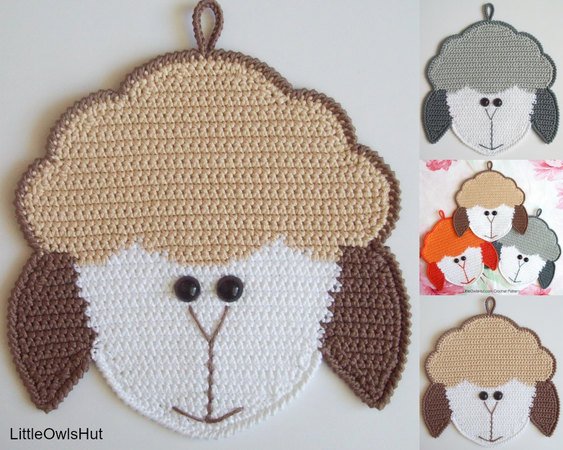 076 Crochet Pattern - Sheep's head Potholder or decor  - Amigurumi PDF file by Zabelina CP