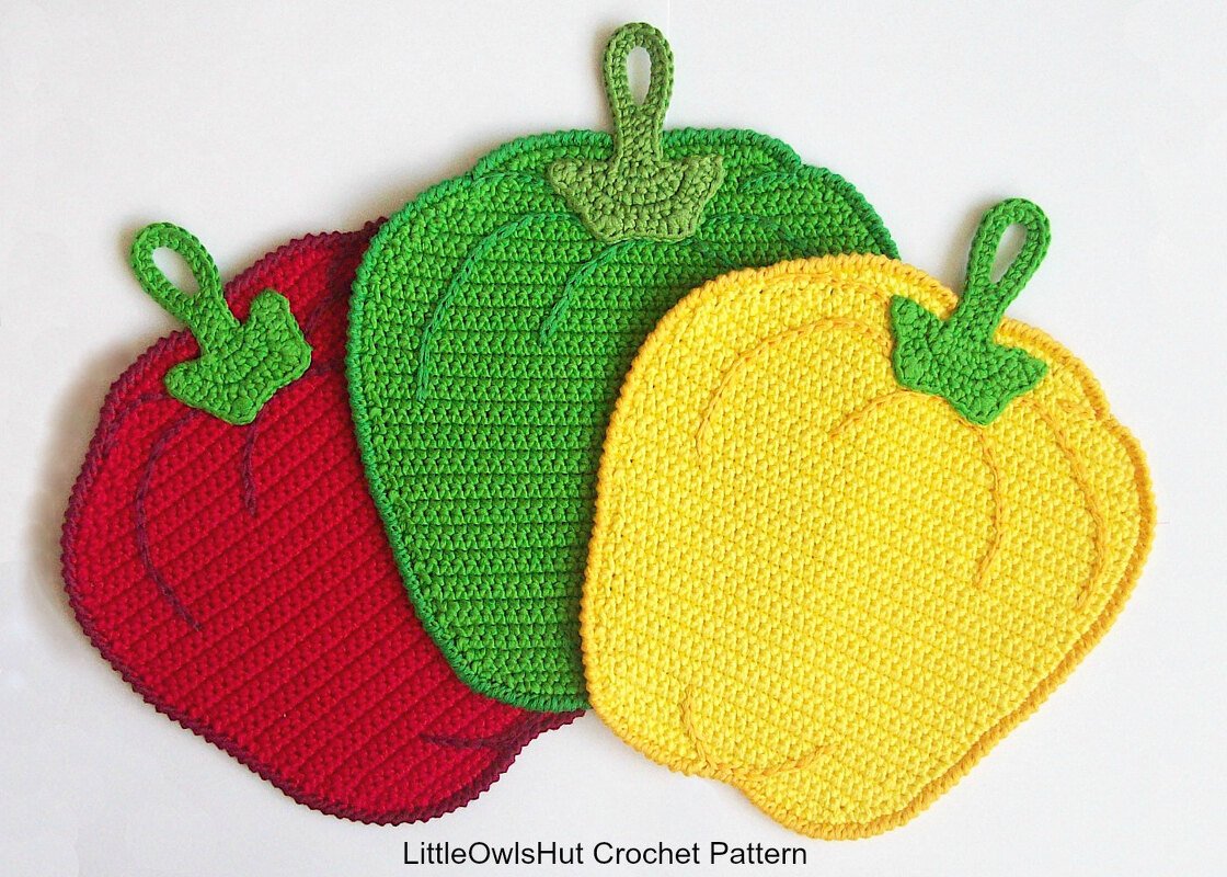 070 Crochet Pattern - Sweet peppers Potholder or decor  - Amigurumi PDF file by Zabelina CP - Image 3