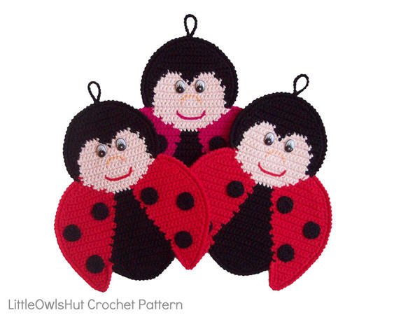 150 Crochet Pattern - Ladybug Potholder or decor - Amigurumi PDF file by Zabelina CP