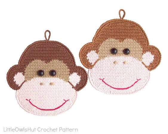 080 Crochet Pattern - Monkey Potholder or decor  - Amigurumi PDF file by Zabelina CP