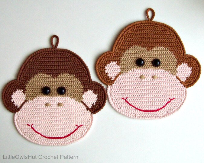 080 Crochet Pattern - Monkey Potholder or decor  - Amigurumi PDF file by Zabelina CP