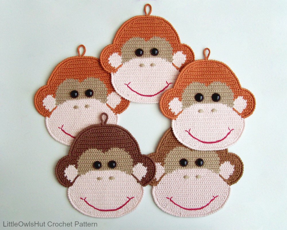 080 Crochet Pattern - Monkey Potholder or decor  - Amigurumi PDF file by Zabelina CP - Image 2
