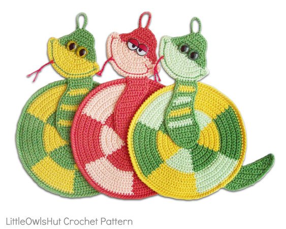 015 Crochet Pattern - Snake Potholder or decor  - Amigurumi PDF file by Zabelina CP