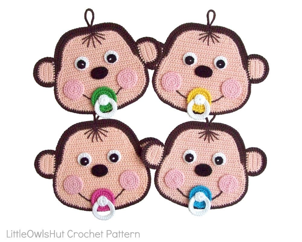 079 Crochet Pattern - Baby monkey Potholder or decor  - Amigurumi PDF file by Zabelina CP
