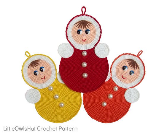 050 Crochet Pattern - Tilting dolls Potholder or decor  - Amigurumi PDF file by Zabelina CP