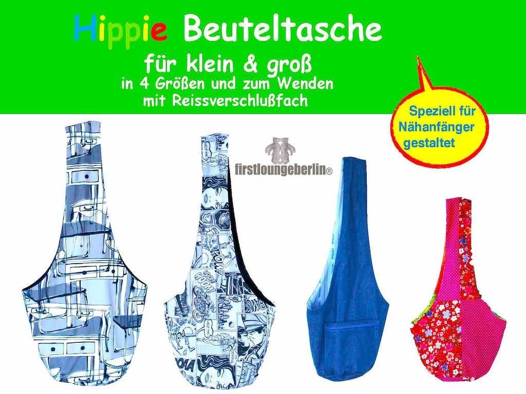 Hippie BEUTELTASCHE für Klein &amp; Groß in 4 Größen S bis XL Nähanleitung mit Schnittmuster von firstloungeberlin