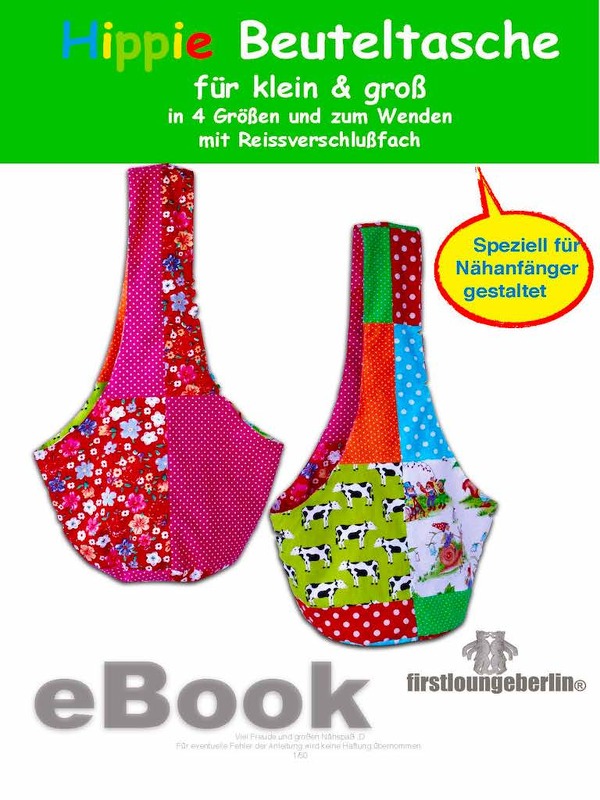 Hippie BEUTELTASCHE für Klein &amp; Groß in 4 Größen S bis XL Nähanleitung mit Schnittmuster von firstloungeberlin