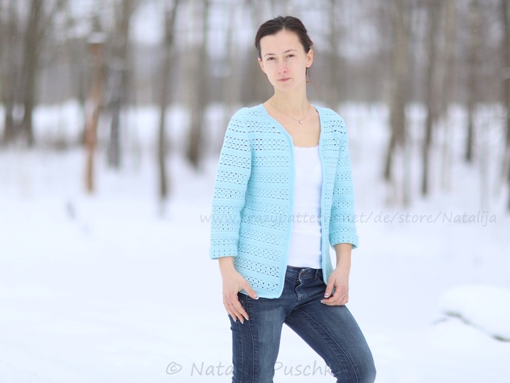 Damen Jacke für Frühling und Sommer in Gr. S, M  - Häkelanleitung mit Häkelschrift