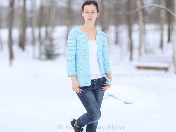 Damen Jacke für Frühling und Sommer in Gr. S, M  - Häkelanleitung mit Häkelschrift