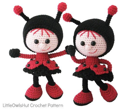 146 Crochet Pattern - Girl doll in a Ladybug outfit - Amigurumi PDF file by Stelmakhova CP