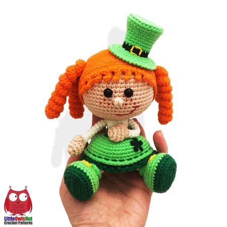183 Crochet Pattern - Girl Doll in a St Patrick Leprechaun outfit - Amigurumi PDF file by Stelmakhova CP
