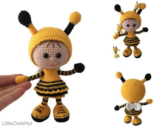 173 Crochet Pattern - Girl Doll in a Bumblebee outfit - Amigurumi PDF file by Stelmakhova CP