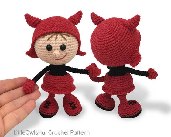 158 Crochet Pattern - Girl doll in a Halloween devil outfit - Amigurumi PDF file by Stelmakhova CP