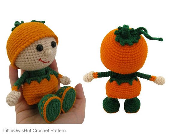 127 Crochet Pattern - Girl doll in a Pumpkin outfit - Amigurumi PDF file by Stelmakhova CP
