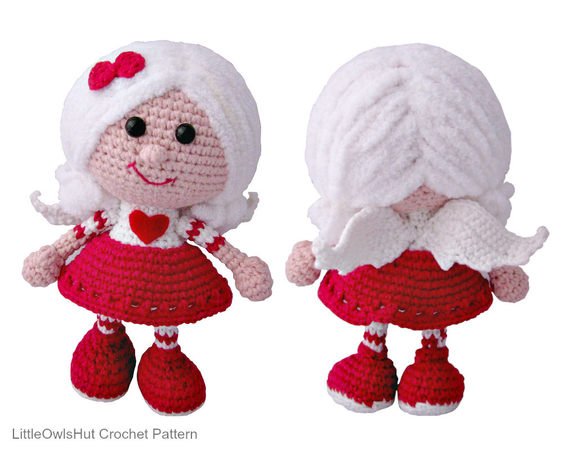 125 Crochet Pattern - Girl doll in a Valentine outfit - Amigurumi PDF file by Stelmakhova CP