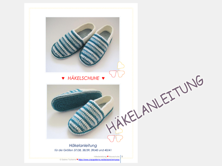 Hausschuhe häkeln – 4 Größen: 37/38 bis 40/41