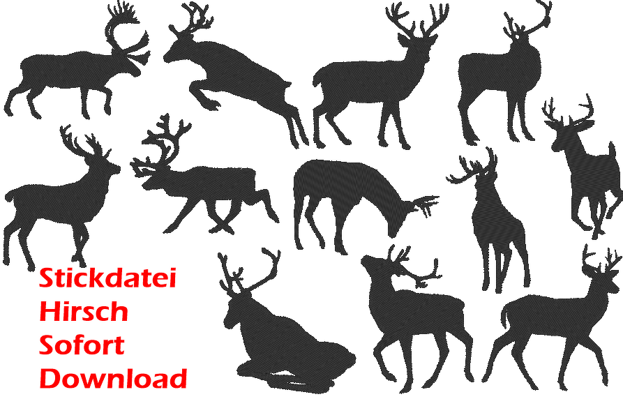 Stickdatei Hirsch Reh Elch Silhouetten