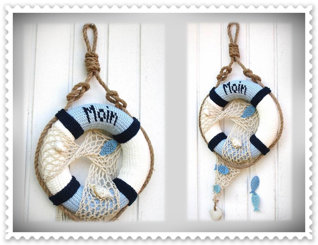 Maritimer Türkranz "MOIN" / tunesisch gehäkelt