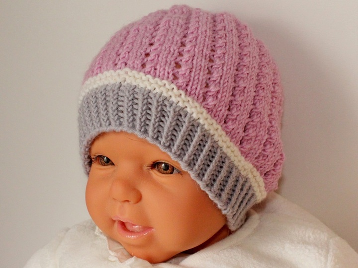 Strickanleitung Babymütze mit Lochmuster, ca. 2 - 8 Monate