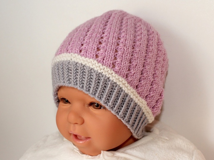 Strickanleitung Babymütze mit Lochmuster, ca. 2 - 8 Monate