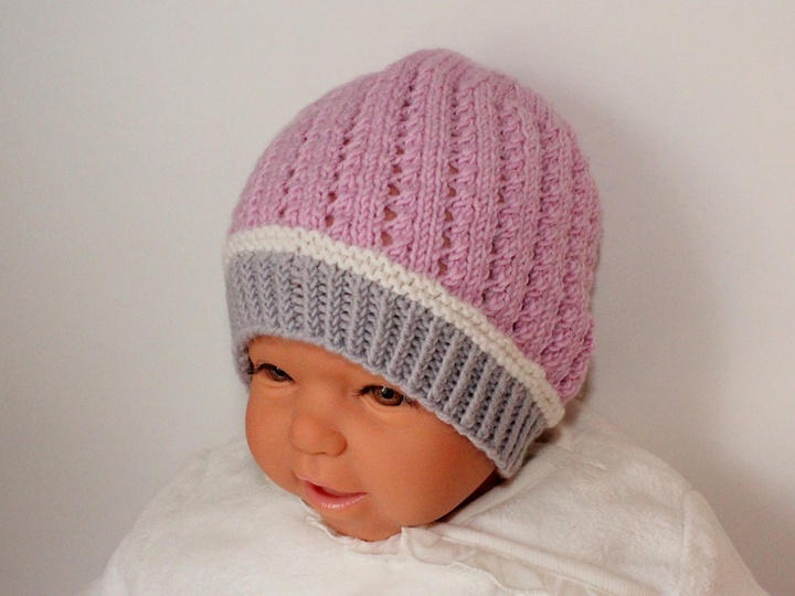 Strickanleitung Babymütze mit Lochmuster, ca. 2 - 8 Monate