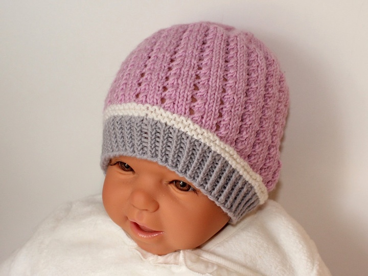 Strickanleitung Babymütze mit Lochmuster, ca. 2 - 8 Monate