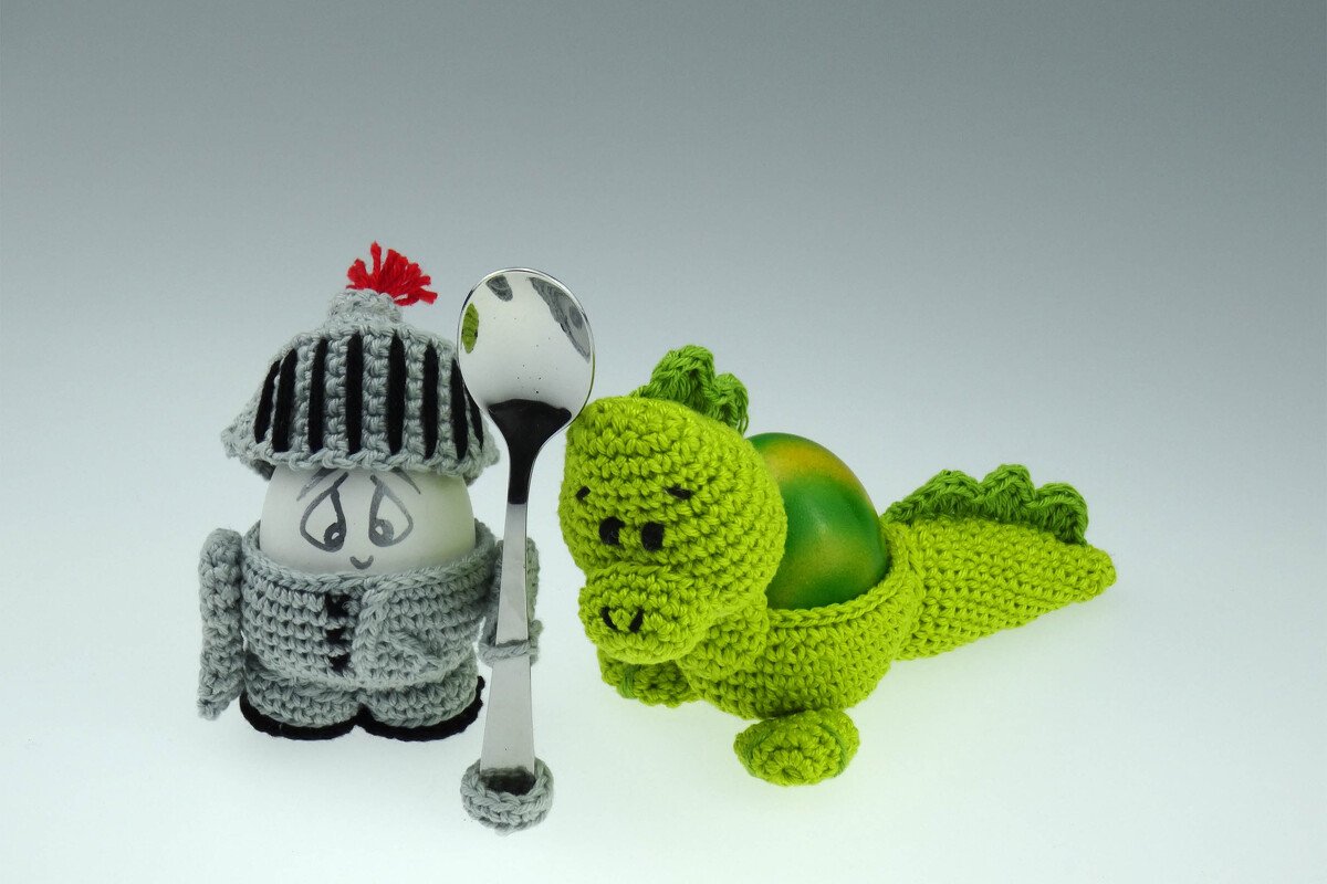 Eierwärmer Ritter und Drache Häkelanleitung Amigurumi
